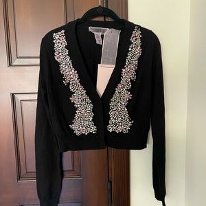NWT Giambattista Valli x H&M Cropped Pure Wool Black Cardigan w/ appliqués.